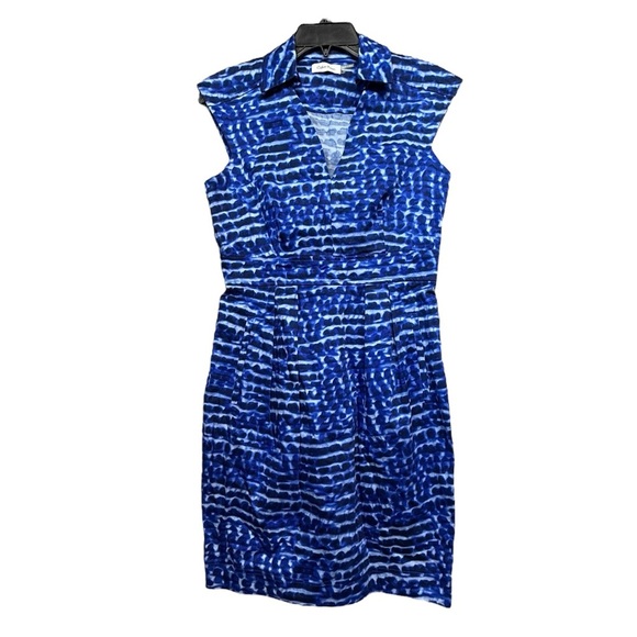 Calvin Klein Blue Ruched Sheath Dress with Notched Collar - Picture 1 of 4